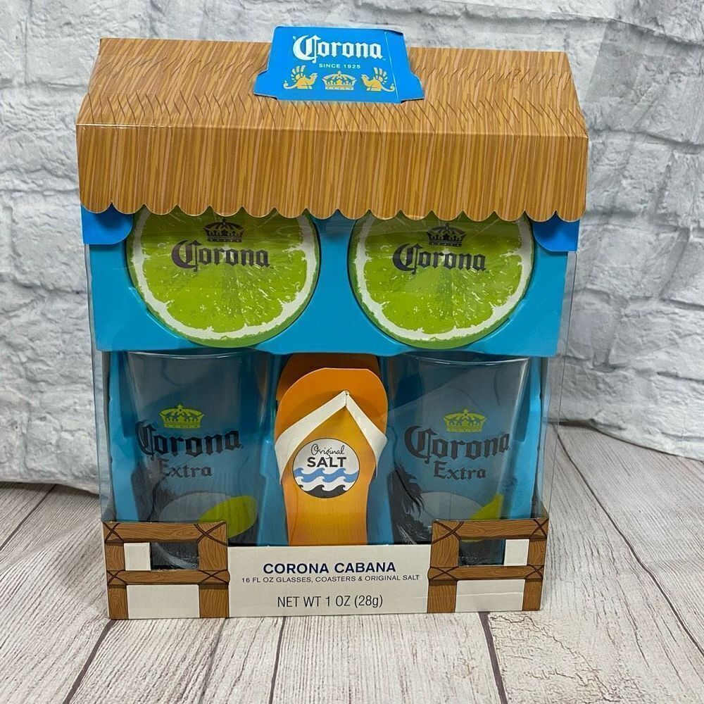 Corona Cabana brand new gift set 16 fl oz glasses, coasters and original salt